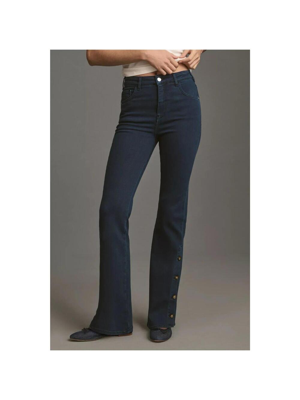 NWT Pilcro Split-Button Mid-Rise Bootcut Jeans 25 Tall denim dark unique